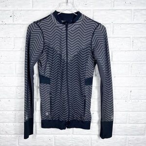 ATHLETA Black Long Sleeve Full Zip Fitted Jacket black & grey Chevron